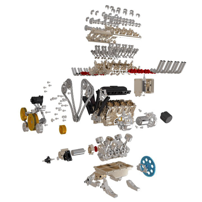V8 Engine Model Kit that Works - Build Your Own V8 Engine - TECHING 1: 3 Full Metal V8 Car Engine Model Kit 500+Pcs
