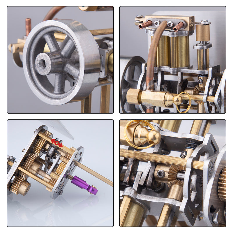 Mini Horizontally Opposed 4-Cylinder Steam Engine Model With Gearbox For Small Steam Model Ship - EngineDIY