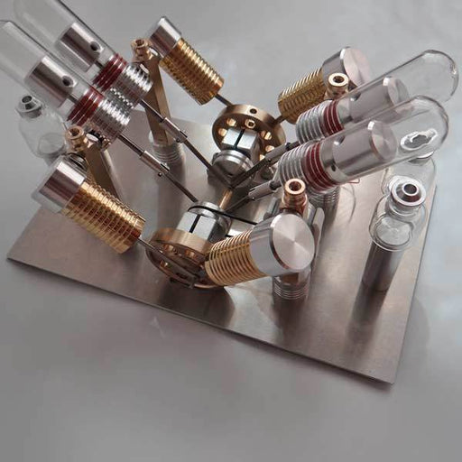 4 Cylinder Stirling Engine Generator V-Shape External Combustion Engine Model - enginediy