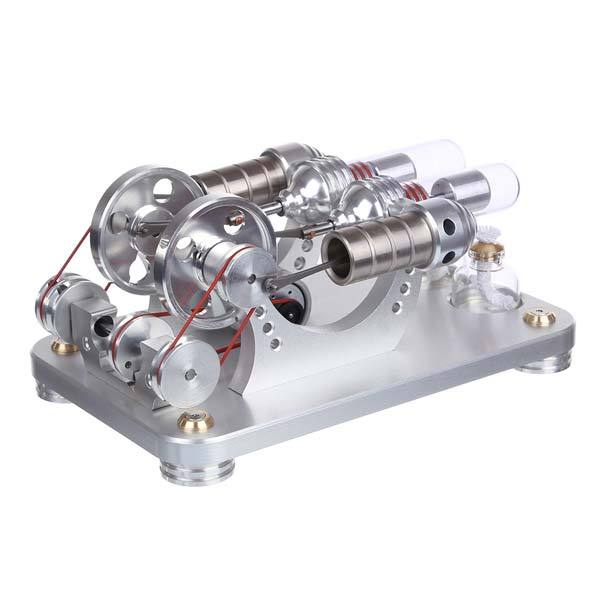 Hot Air Stirling Engine 2 Cylinder Colorful LED Education Toy Electricity Generator Model (M14-22-D) - enginediy