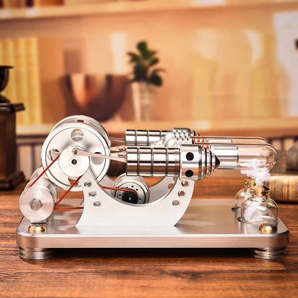 Hot Air Stirling Engine 2 Cylinder Colorful LED Education Toy Electricity Generator Model (M14-22-D) - enginediy
