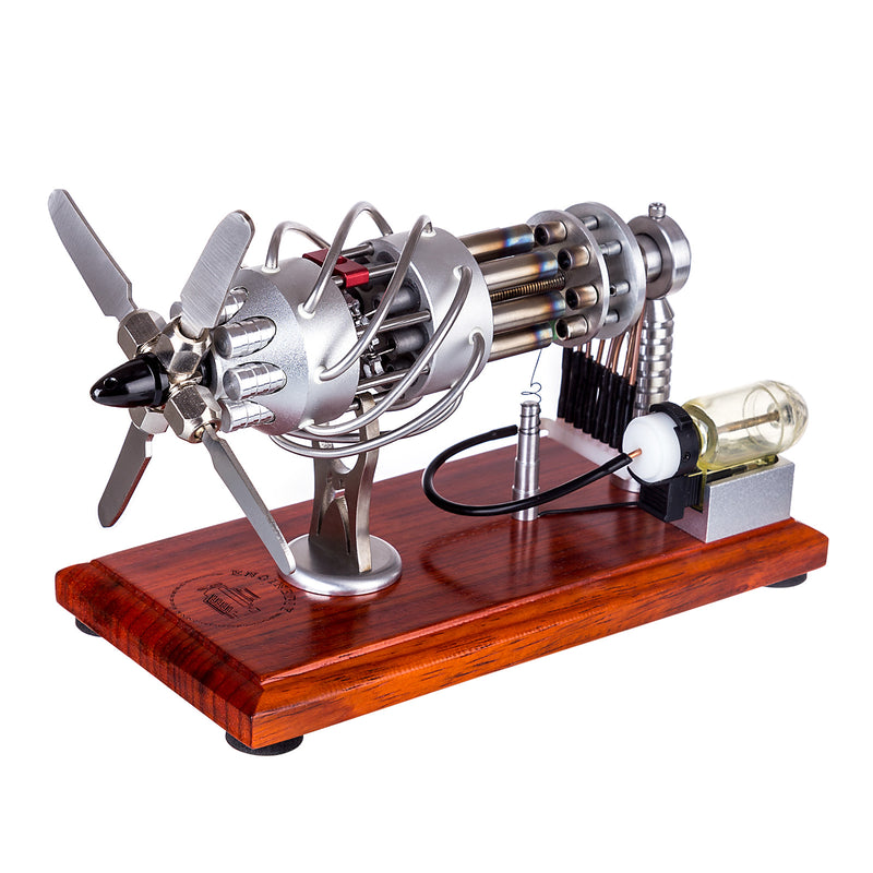 ENGINEDIY 16 Cylinder Swash Plate Stirling Engine Generator Model with Voltage Digital Display Meter and LED - EngineDIY