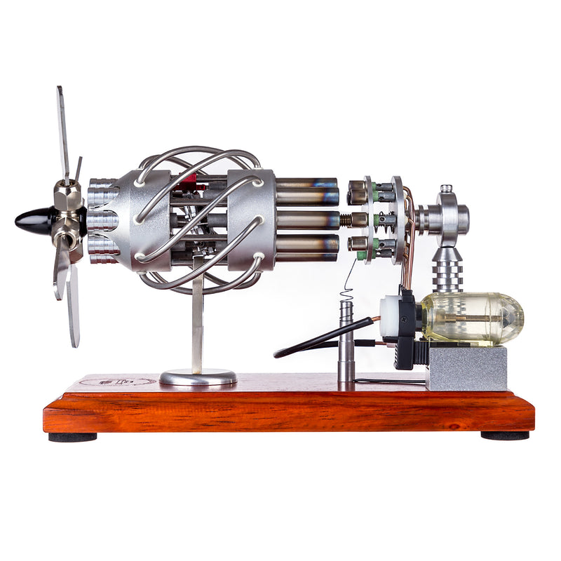 ENGINEDIY 16 Cylinder Swash Plate Stirling Engine Generator Model with Voltage Digital Display Meter and LED - EngineDIY