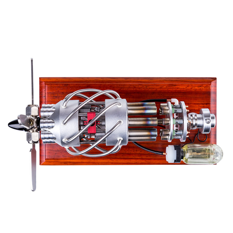 ENGINEDIY 16 Cylinder Swash Plate Stirling Engine Generator Model with Voltage Digital Display Meter and LED - EngineDIY
