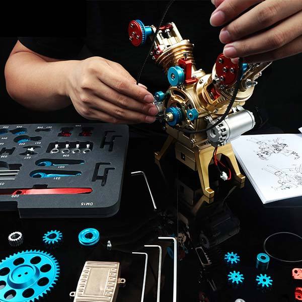 V2 Car Engine Assembly Kit Full Metal VTwin 2 Cylinder Engine Build Kit Gift for Collection (217pcs) - enginediy