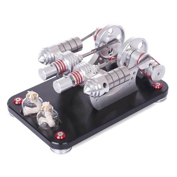 Stirling Engine Kit Two Cylinder Stirling Engine with Electricity Generator Model Gift Collection - enginediy