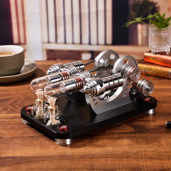 Stirling Engine Kit Two Cylinder Stirling Engine with Electricity Generator Model Gift Collection - enginediy