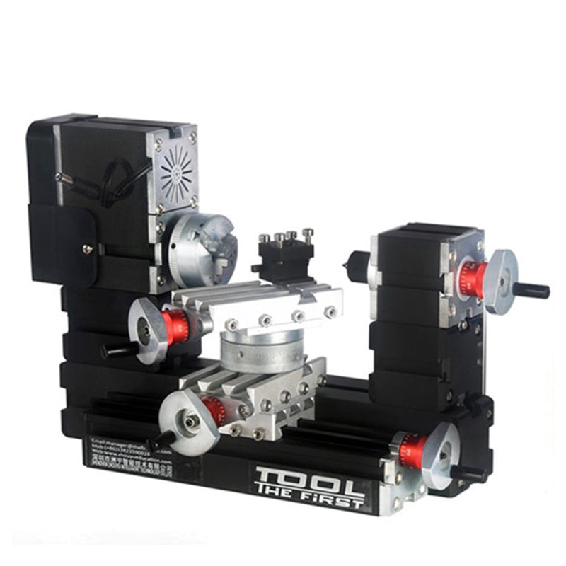 Kit d'assemblage de micro-machines 4 en 1 (plus de 100 pièces) : scie à fil, tour à bois, broyeur à sable, machine-outil portative