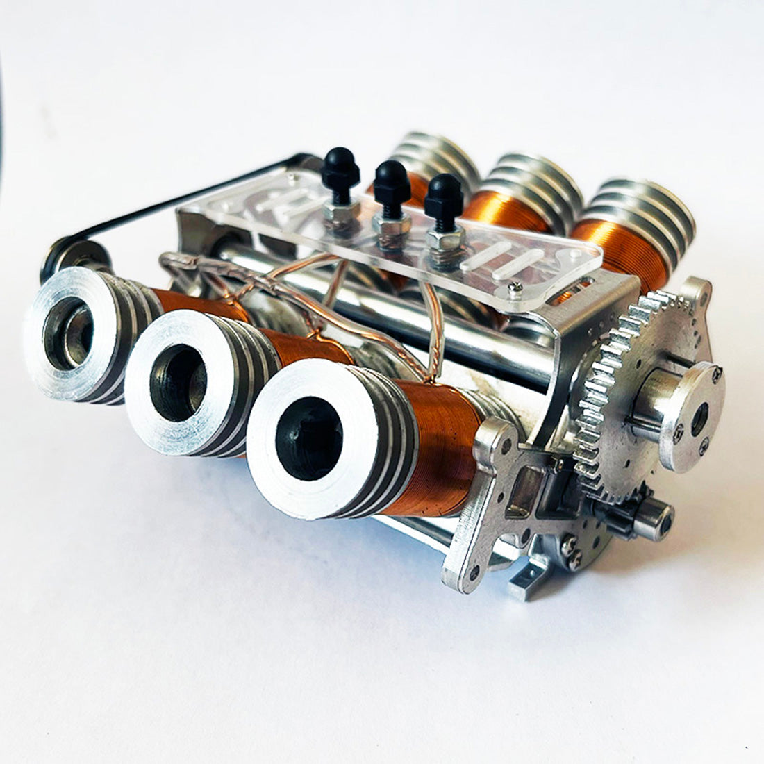 Metal V6 Double-piston Brushless Electromagnetic Engine Model Technology Toys for 1/10RC RC Cars Ships