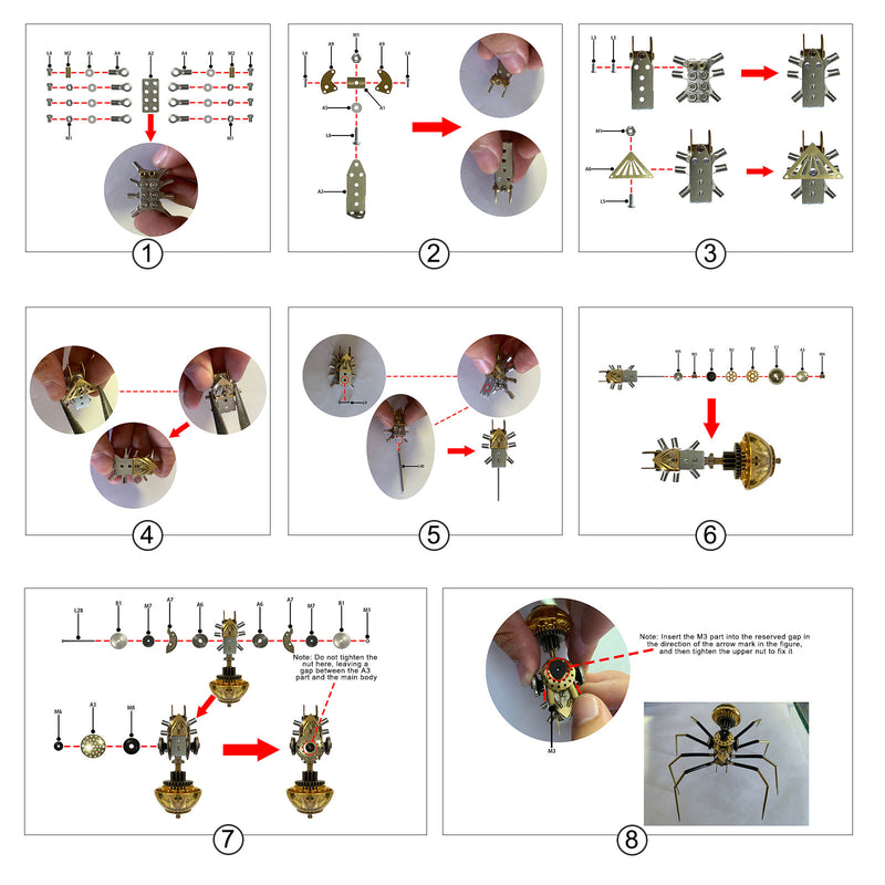 80Pcs Steampunk Insect Metal Model Kits Mechanical Crafts for Home Decor - Spider - EngineDIY