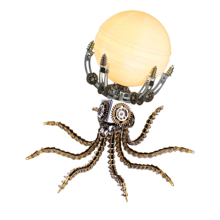 3D Metal Steampunk Galaxy Craft Puzzle Mechanical Octopus with 16 Colors Tap and Remote Control Lamp Model DIY Assembly for Home Decor Creative Gift-1060PCS