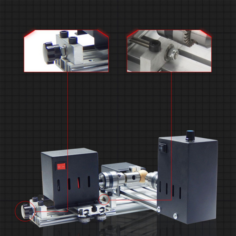 Mini Desktop Lathe with Dual Motor Multifunctional Electric DIY Tools (Black) - EngineDIY