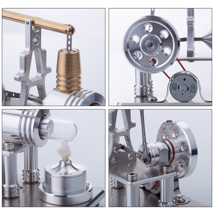 Stirling Engine Generator Metal Piston Stirling Engine Model with Colorful LED - Enginediy