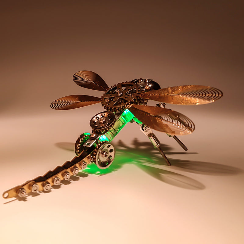 3D Puzzle Model Kit Mechanical Dragonfly with Night Light Color-changing Metal Games  - 260Pcs - EngineDIY