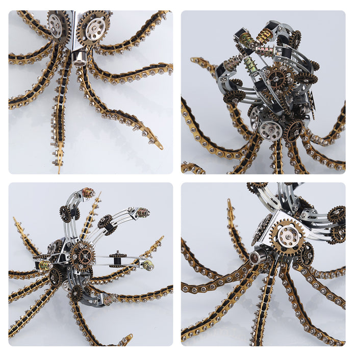 3D Metal Steampunk Galaxy Craft Puzzle Mechanical Octopus with 16 Colors Tap and Remote Control Lamp Model DIY Assembly for Home Decor Creative Gift-1060PCS