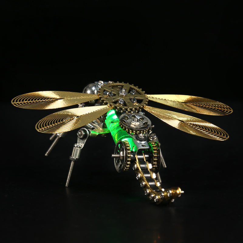 3D Puzzle Model Kit Mechanical Dragonfly with Night Light Color-changing Metal Games  - 260Pcs - EngineDIY