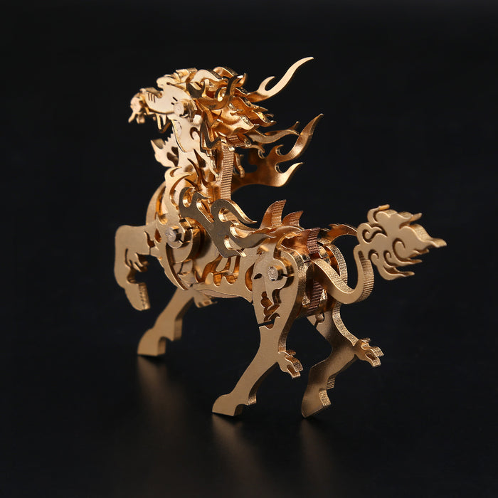100Pcs+ DIY Metal Assembly Toy Oriental Mythological Creatures Golden Kylin Chinese Unicorn