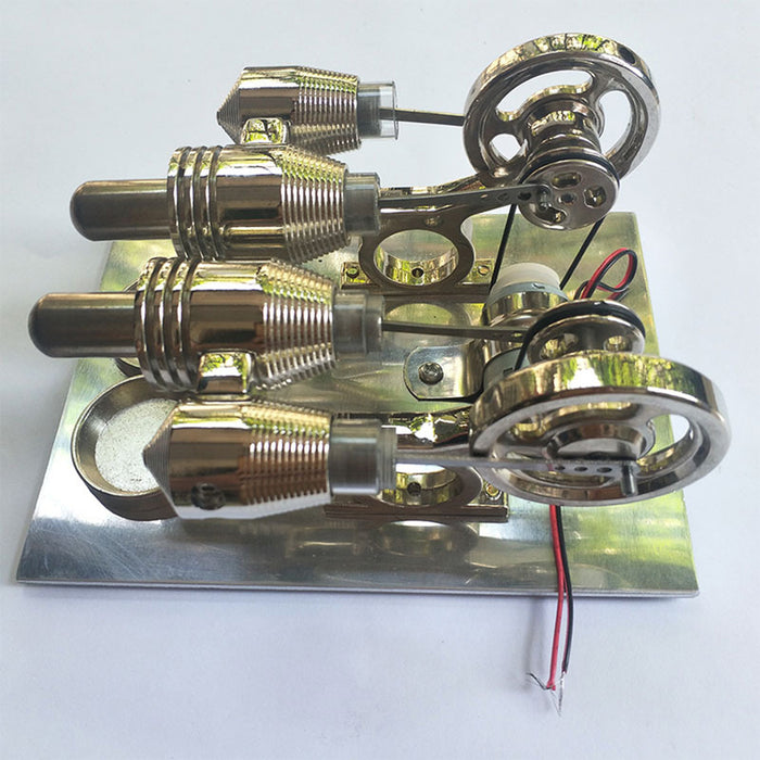 Two-cylinder Stirling Engine Model with LED Metal Generator External Combustion Engine Model - enginediy