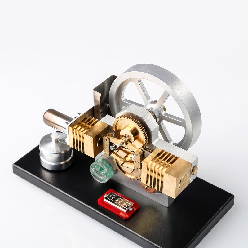 ENJOMOR Hot Air Stirling Engine Generator Model with LED Light and Voltmeter - Horizontally Opposed Diamond Structure Gear Drive - EngineDIY