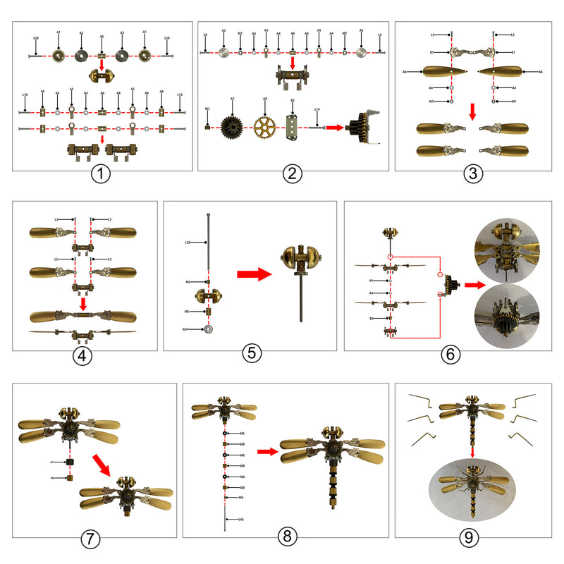 250+Pcs Mechanical Metal Model Kit Assembly Toy - (Spider + Dragonfly + Wasp) - EngineDIY