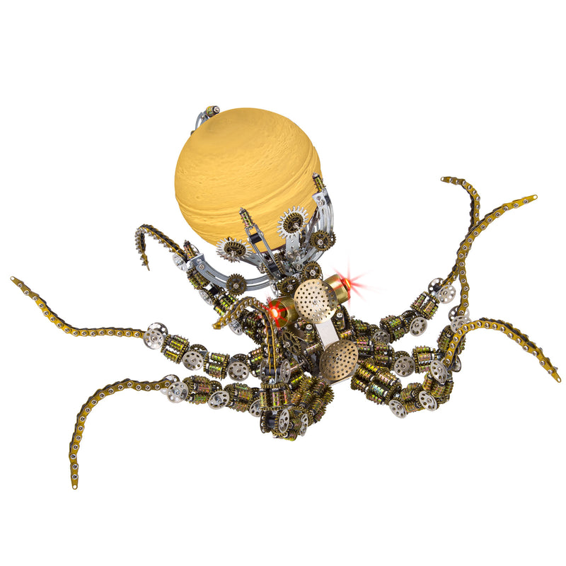 3D Metal Steampunk Galaxy Craft Puzzle Mechanical Octopus with Lamp Model DIY Assembly for Home Decor Creative Gift-2400PCS