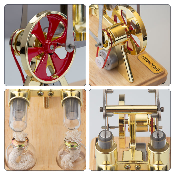 ENJOMOR 2 Cylinder Hot Air Balance Stirling Engine Model with LED Lamp String Power Generation - Gift Collection