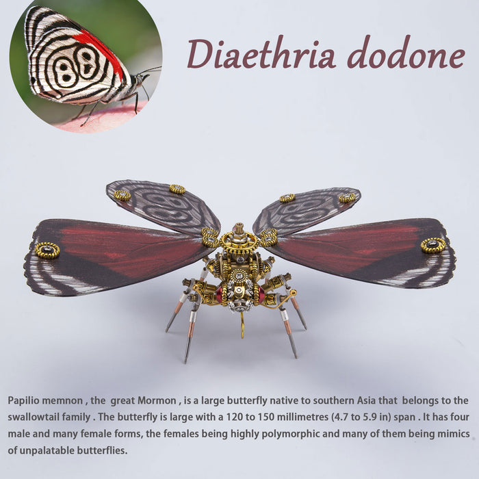 3D Metal Butterfly Model Kit, 3 In 1 Steampunk Butterfly (200PCS+/Red) - Diaethria Dodone, Papilio & Peacock Butterfly