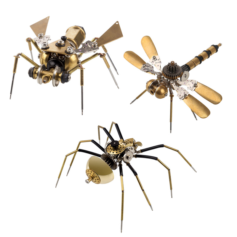 250+Pcs Mechanical Metal Model Kit Assembly Toy - (Spider + Dragonfly + Wasp) - EngineDIY