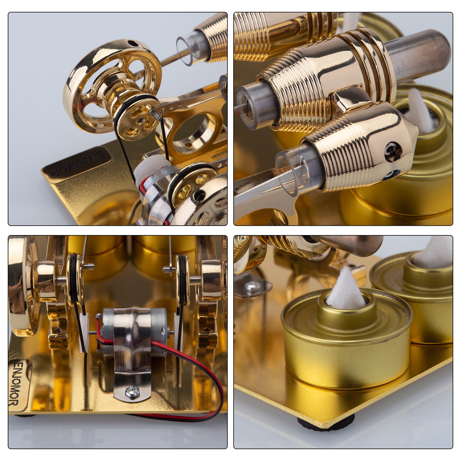 ENJOMOR Paratactic 4 cylindres à air chaud Stirling Mini générateur électrique avec ampoule et voltmètre - Jouet STEM