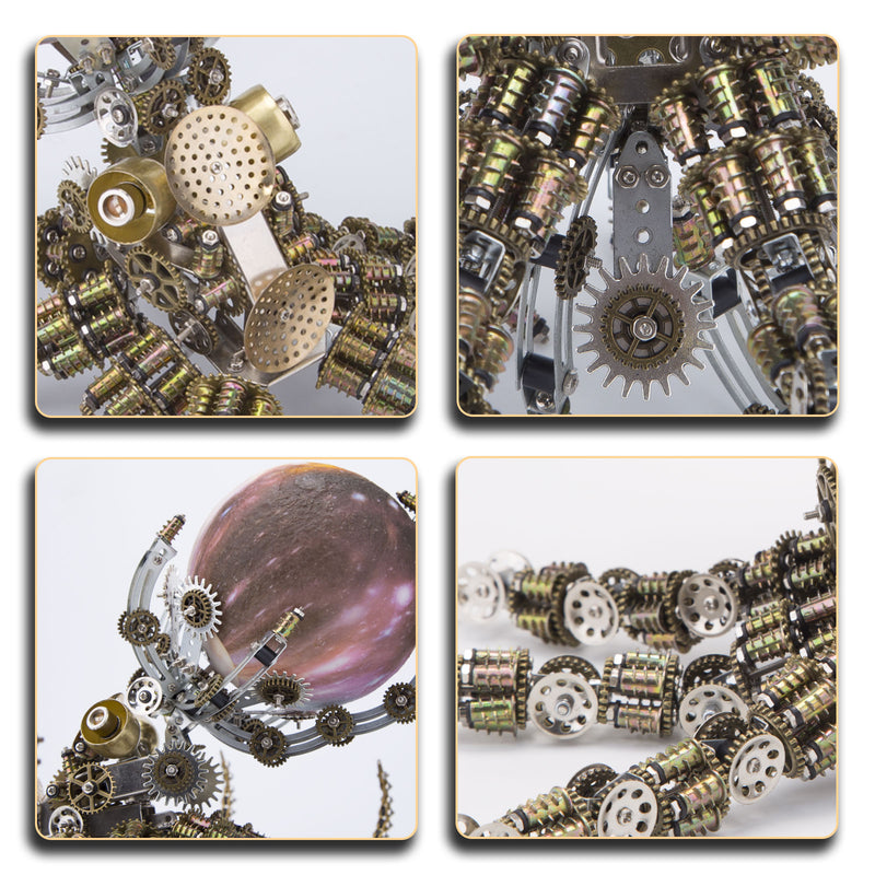 3D Metal Steampunk Galaxy Craft Puzzle Mechanical Octopus with Lamp Model DIY Assembly for Home Decor Creative Gift-2400PCS