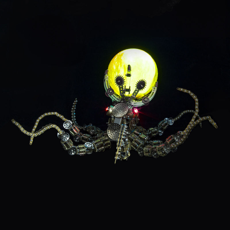 3D Metal Steampunk Galaxy Craft Puzzle Mechanical Octopus with Lamp Model DIY Assembly for Home Decor Creative Gift-2400PCS
