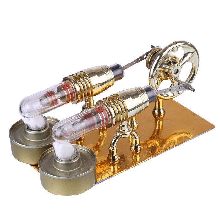 2 Cylinder Stirling Engine Model Engine Teaching Show Model Science Educational Toys - Golden - enginediy