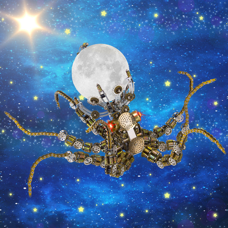 3D Metal Steampunk Galaxy Craft Puzzle Mechanical Octopus with Lamp Model DIY Assembly for Home Decor Creative Gift-2400PCS