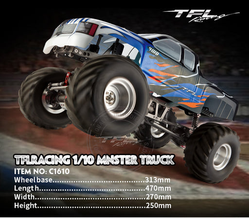 1/10 4WD RC Electric Car Monster Truck Simulation Straight Bridge Big Foot Vehicle- TFL C1610 - enginediy