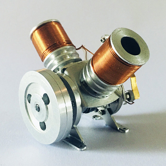 Metal Mini V Type Double-cylinder V2 Electromagnetic Engine Model Operable Engine Physics Science Experiment Toy (6-12V Supply Voltage)