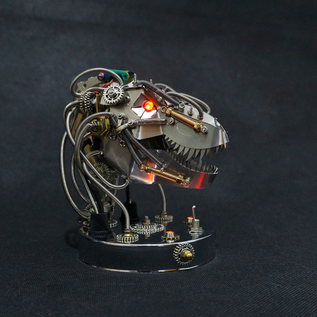 Kits de modèles de têtes de dinosaures mécaniques mobiles en métal 3D Steampunk - 180 pièces et plus