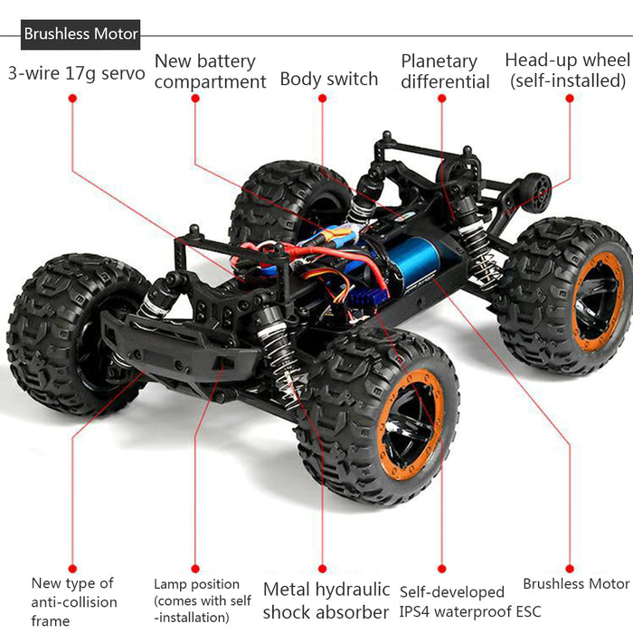 1:16 RC Car 45KM/H 2.4G 4WD Brushless High Speed Off-road Vehicle with LED Headlamp - RTR