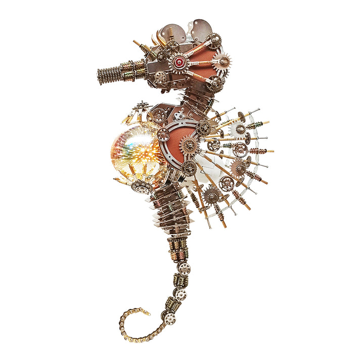 2100PCS Steampunk Seahorse Metal Assembly Model Building Kits with Love Lamp