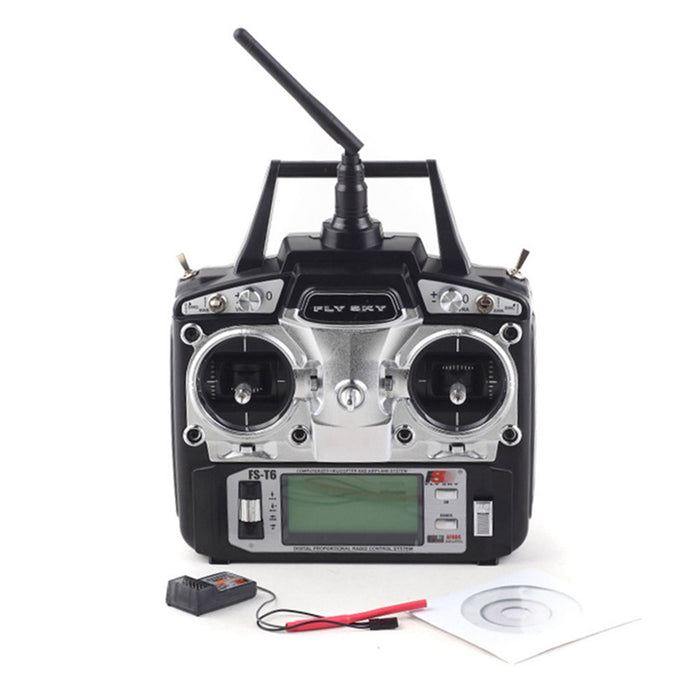 2.4G Flysky FS T6 6CH LCD RC Model Remote Control Compatible with Multi-axis - Black Silver Left Hand Accelerator