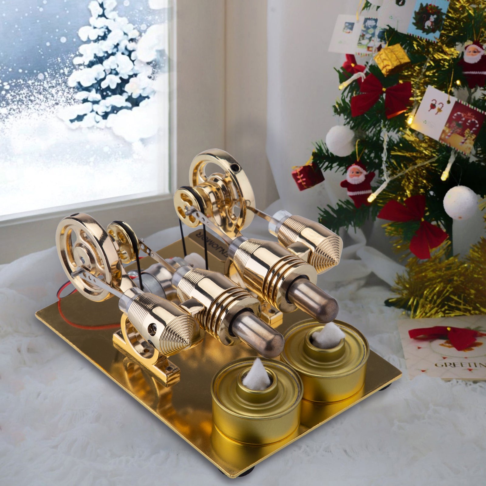 ENJOMOR Paratactic 4 cylindres à air chaud Stirling Mini générateur électrique avec ampoule et voltmètre - Jouet STEM