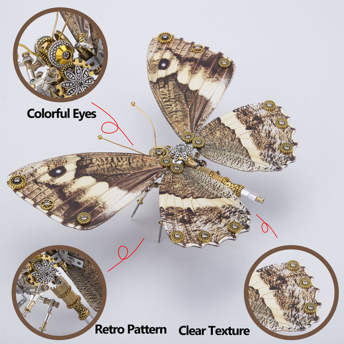 Steampunk 3D Butterfly Model Metal Puzzle DIY Assembly Kit for Kids, Teens and Adults (150PCS+) - Caligo Eurilochus