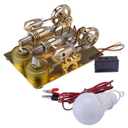 ENJOMOR Paratactic 4 Cylinder Hot Air Stirling Engine Model Mini Electric Generator with Light Bulb and Voltmeter - STEM Toy - EngineDIY
