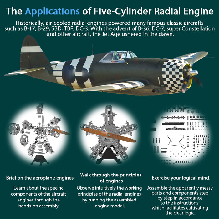 5 Cylinder Radial Engine Model Kit that Works - Build Your Own Radial Engine - TECHING 1: 6 Full Metal Radial Engine Model Kit 250+Pcs