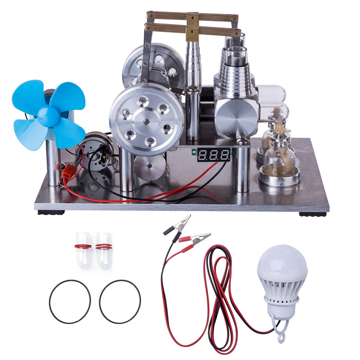 ENJOMOR Balance Type 2 Cylinder Hot Air Stirling Engine Generator with Bulb, Voltage Meter, Fan - STEM Toy