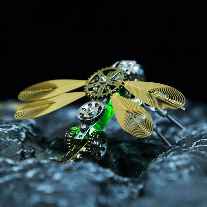 3D Puzzle Model Kit Mechanical Dragonfly with Night Light Color-changing Metal Games  - 260Pcs - EngineDIY