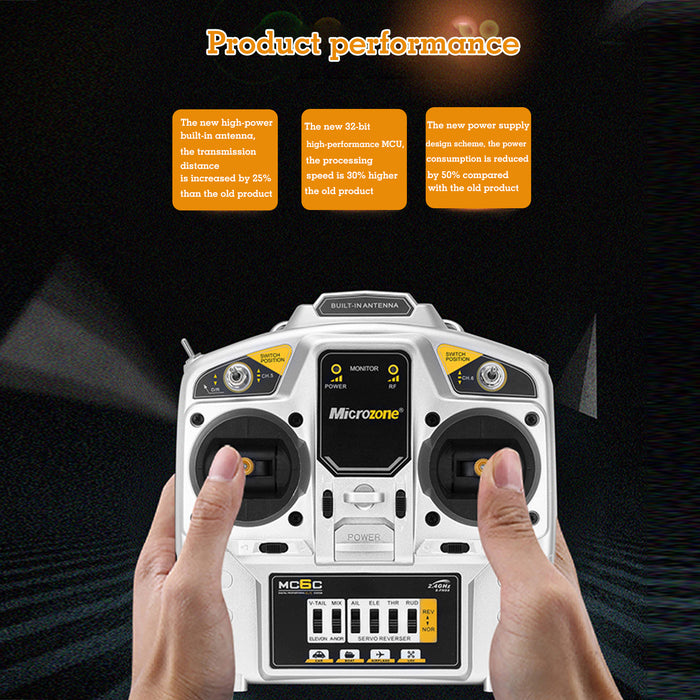 MicroZone MC6C + MC7RB 2.4G 6CH Controller Transmitter Receiver Radio System for RC Model Airplane Drone Multirotor Car Boat