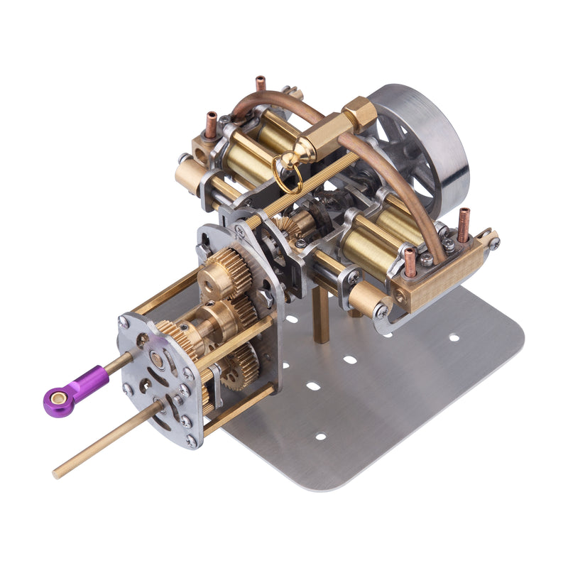 Mini Horizontally Opposed 4-Cylinder Steam Engine Model With Gearbox For Small Steam Model Ship - EngineDIY