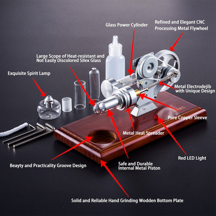 Stirling Engine Kit Electricity Generator with LED Light - enginediy