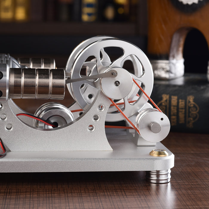 2 Cylinder Stirling Engine Model Generator Model with Voltage Meter and LED Lamp Bead - enginediy