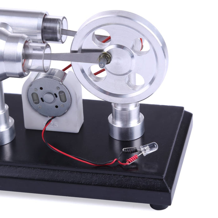 Stirling Engine Kit Double-Cylinder Stirling Engine Generator Electricity with Colorful LED Lights - enginediy